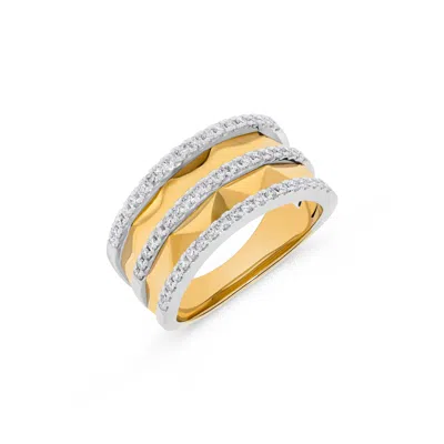 H.j. Namdar H. J. Namdar 0.38 Ct Tw Faceted Gold And Diamond Statement Ring 14k Two Tone Gold Natural Diamonds