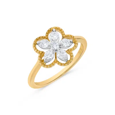 H.j. Namdar H. J. Namdar 0.38 Ct Tw Milgrain Floral Diamond Ring 14k Two Tone Gold Natural Diamonds In Silver