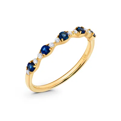 H.j. Namdar H. J. Namdar 0.41 Ct Tw Sapphire & Diamond Marquise Shape Stack Ring 14k Yellow Gold Natural Sapphir In Blue