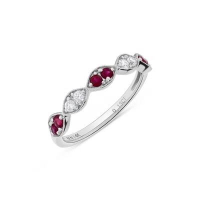 H.j. Namdar H. J. Namdar 0.42 Ct Tw Prong Set Round Diamond & Ruby Stack Ring 14k White Gold Natural Rubies And  In Multi