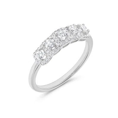 H.j. Namdar H. J. Namdar 0.45 Ct Tw 5 Diamond Round Halo Ring 14k White Gold Natural Diamonds Size 6 In Metallic