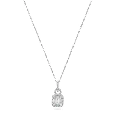 H.j. Namdar H. J. Namdar 0.45 Ct Tw Baguette Cluster Diamond Pendant Necklace 14k White Gold Natural Diamonds In Silver