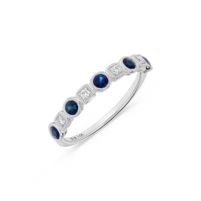 H.j. Namdar H. J. Namdar 0.45 Ct Tw Diamond And Sapphire Bezel Set Stack Ring 14k White Gold Natural Sapphires A In Multi