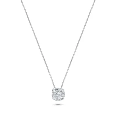 H.j. Namdar H. J. Namdar 0.45 Ct Tw Prong Set Cushion Halo Diamond Necklace 14k White Gold Natural Diamonds In Silver