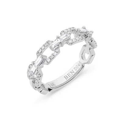 H.j. Namdar H. J. Namdar 0.46 Ct Tw Baguette And Round Diamond Paperclip Stack Ring 14k White Gold Natural Diamo In Metallic
