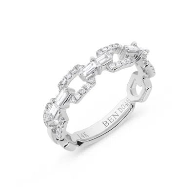 H.j. Namdar H. J. Namdar 0.46 Ct Tw Baguette And Round Diamond Paperclip Stack Ring 14k White Gold Natural Diamo In Silver