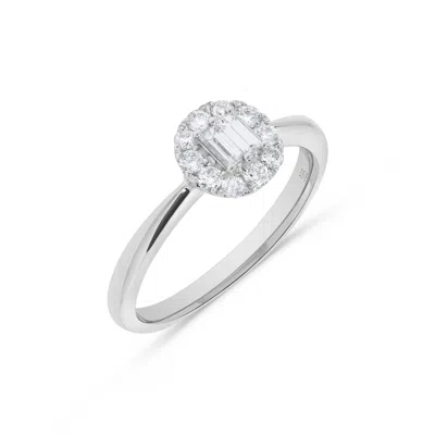 H.j. Namdar H. J. Namdar 0.46 Ct Tw Baguette Diamond Round Halo Diamond Ring 14k White Gold Natural Diamonds In Silver