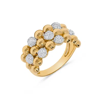 H.j. Namdar H. J. Namdar 0.49 Ct Tw Beaded Pave Diamond Statement Ring 14k Yellow Gold Natural Diamonds In Silver