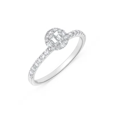 H.j. Namdar H. J. Namdar 0.5 Ct Tw Baguette Diamond And Round Halo Ring 14k White Gold Natural Diamonds In Silver
