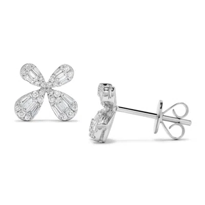 H.j. Namdar H. J. Namdar 0.5 Ct Tw Baguette Diamond Butterfly Studs Earrings 14k White Gold Natural Diamonds In Silver