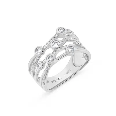 H.j. Namdar H. J. Namdar 0.5 Ct Tw Bezel Set Diamond Layered Ring 14k White Gold Natural Diamonds In Silver