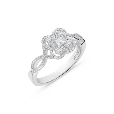 H.j. Namdar H. J. Namdar 0.5 Ct Tw Floral Baguette Diamond Cluster Ring 14k White Gold Natural Diamonds In Silver