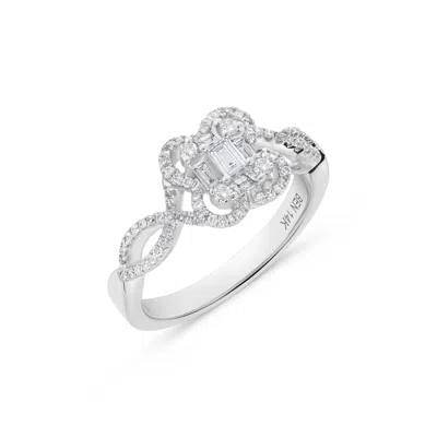H.j. Namdar H. J. Namdar 0.5 Ct Tw Floral Baguette Diamond Cluster Ring 14k White Gold Natural Diamonds Size 6 In Silver