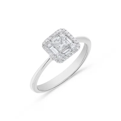 H.j. Namdar H. J. Namdar 0.5 Ct Tw Princess And Baguette Diamond Cluster Ring 14k White Gold Natural Diamonds In Silver