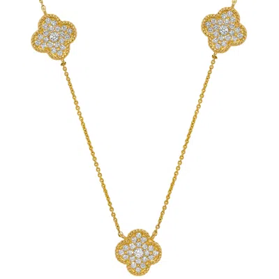 H.j. Namdar H. J. Namdar 0.51 Ct Tw 3 Station Rope Edge Clover Necklace 14k Yellow Gold Natural Diamonds In Silver