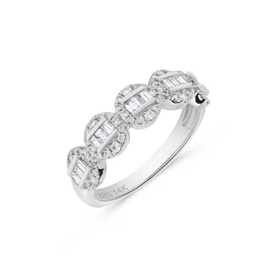 H.j. Namdar H. J. Namdar 0.51 Ct Tw Channel Baguette Diamond Round Halo Ring 14k White Gold Natural Diamonds Siz In Silver