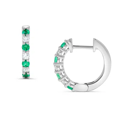 H.j. Namdar H. J. Namdar 0.52 Ct Tw Emerald And Diamond Huggies Earrings 14k White Gold Natural Emeralds And Dia In Green
