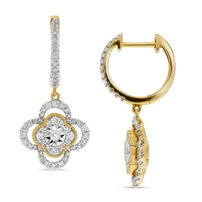 H.j. Namdar H. J. Namdar 0.53 Ct Tw Miracle Diamond Clover Drop Earrings 14k Two Tone Gold Natural Diamonds In Silver