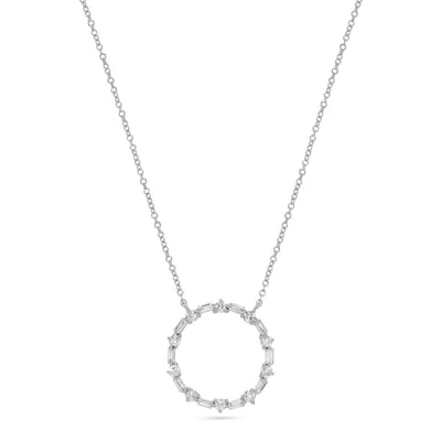 H.j. Namdar H. J. Namdar 0.54 Ct Tw Baguette And Round Diamond Circle Pendant Necklace 14k White Gold Natural Di In Silver