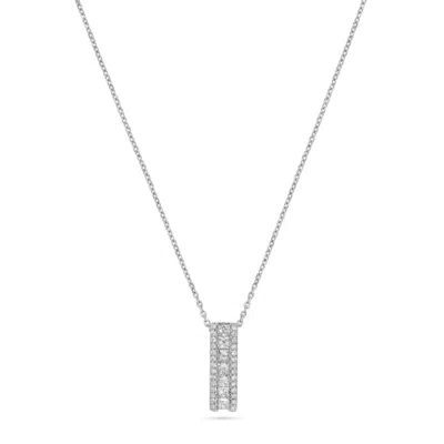 H.j. Namdar H. J. Namdar 0.54 Ct Tw Diamond Princess Channel Pendant Necklace 14k White Gold Natural Diamonds In Silver