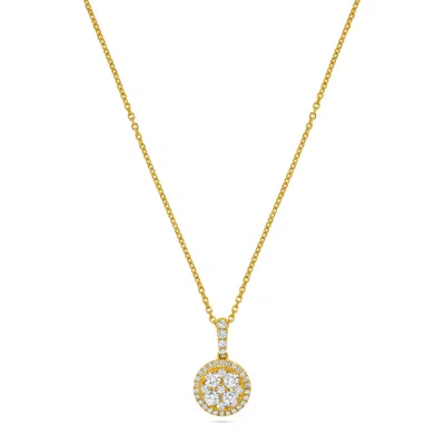 H.j. Namdar H. J. Namdar 0.55 Ct Tw Circle Cluster Diamond Pendant Necklace 14k Yellow Gold Natural Diamonds In Silver