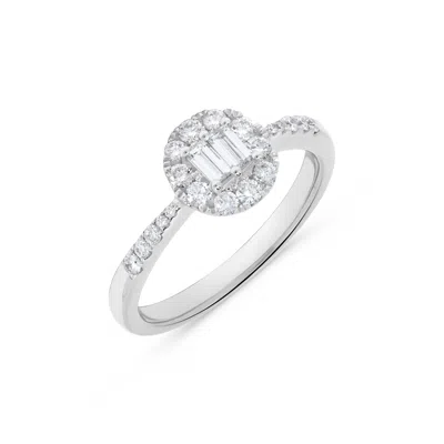 H.j. Namdar H. J. Namdar 0.56 Ct Tw Baguette Diamond Round Halo Diamond Ring 14k White Gold Natural Diamonds In Silver