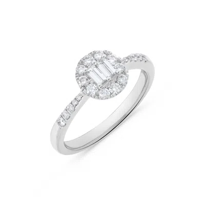 H.j. Namdar H. J. Namdar 0.56 Ct Tw Baguette Diamond Round Halo Diamond Ring 14k White Gold Natural Diamonds Siz In Metallic