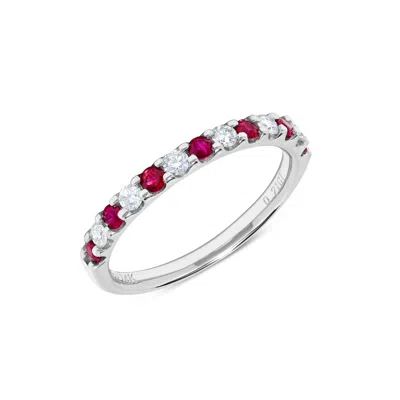 H.j. Namdar H. J. Namdar 0.57 Ct Tw Prong Set Alternating Round Diamond And Ruby Band Ring 14k White Gold Natura In Metallic