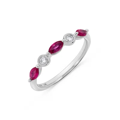 H.j. Namdar H. J. Namdar 0.6 Ct Tw Marquise Ruby And Round Diamond Band Ring 14k White Gold Natural Rubies And D In Black