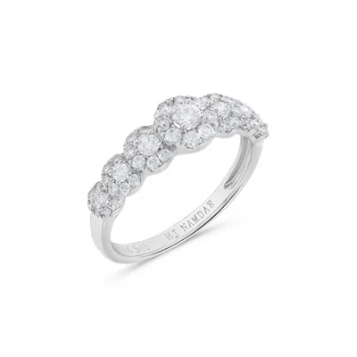 H.j. Namdar H. J. Namdar 0.65 Ct Tw 7 Diamond Graduated Halo Ring 14k White Gold Natural Diamonds In Silver