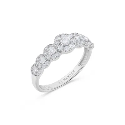 H.j. Namdar H. J. Namdar 0.65 Ct Tw 7 Diamond Graduated Halo Ring 14k White Gold Natural Diamonds Size 6 In Metallic