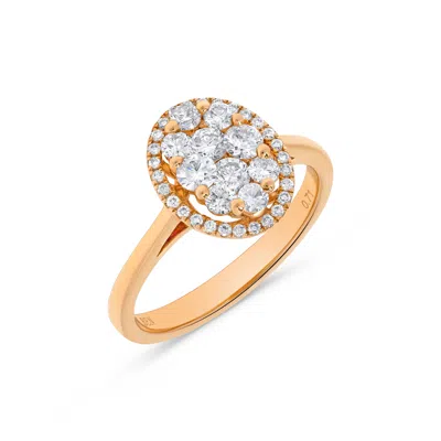 H.j. Namdar H. J. Namdar 0.71 Ct Tw Oval Shape Round Diamond Cluster Ring 14k Rose Gold Natural Diamonds In Silver