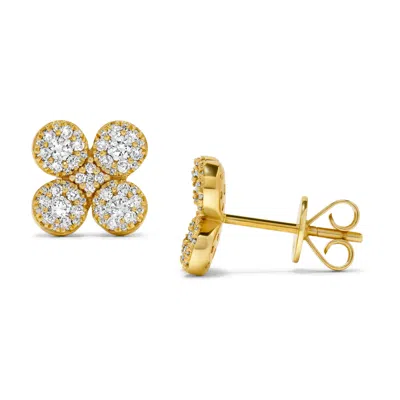 H.j. Namdar H. J. Namdar 0.72 Ct Tw Clover Stud Diamond Earrings 14k Yellow Gold Natural Diamonds In Silver