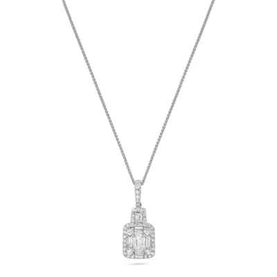 H.j. Namdar H. J. Namdar 0.75 Ct Tw Baguette Diamond Cluster Pendant Necklace 14k White Gold Natural Diamonds In Silver
