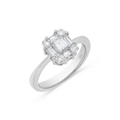 H.j. Namdar H. J. Namdar 0.76 Ct Tw Baguette Diamond Cluster Ring 14k White Gold Natural Diamonds In Silver
