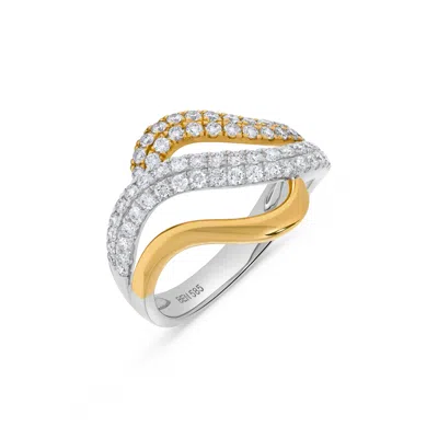 H.j. Namdar H. J. Namdar 0.8 Ct Tw Pave Diamond Layer Ring 14k Multi Tone Gold Natural Diamonds In Silver