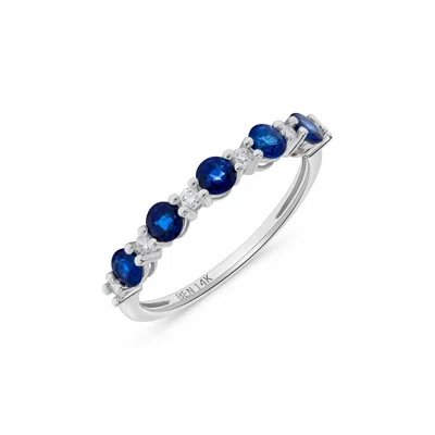 H.j. Namdar H. J. Namdar 0.8 Ct Tw Prong Set Round Diamond & Sapphire Band Ring 14k White Gold Natural Sapphires