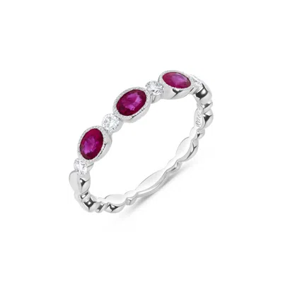 H.j. Namdar H. J. Namdar 0.81 Ct Tw Milgrain Bezel Set Oval Ruby And Diamond Ring 14k White Gold Natural Rubies  In Red