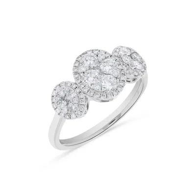 H.j. Namdar H. J. Namdar 0.85 Ct Tw Triple Oval Shape Round Diamond Cluster Ring 14k White Gold Natural Diamonds In Silver
