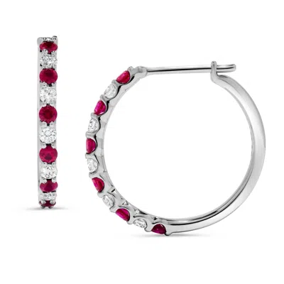 H.j. Namdar H. J. Namdar 0.87 Ct Tw Alternating Ruby And Diamond Hoops 14k White Gold Natural Rubies And Diamond In Red