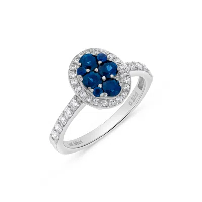 H.j. Namdar H. J. Namdar 1.01 Ct Tw Sapphire Oval Shape And Diamond Cluster Ring 14k White Gold Natural Sapphire In Blue