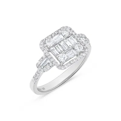 H.j. Namdar H. J. Namdar 1.03 Ct Tw Baguette Diamond Cluster Ring 14k White Gold Natural Diamonds In Silver