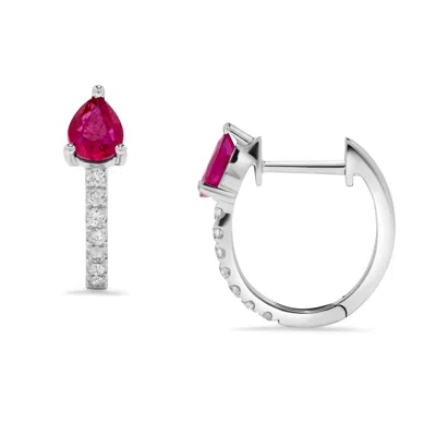 H.j. Namdar H. J. Namdar 1.03 Ct Tw Pear Shape Ruby And Diamond Huggies Earrings 14k White Gold Natural Rubies A In Red