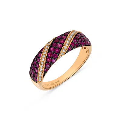 H.j. Namdar H. J. Namdar 1.04 Ct Tw Ruby And Diamond Pave Twist Ring 14k Rose Gold Natural Rubies And Diamonds In Red
