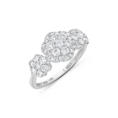 H.j. Namdar H. J. Namdar 1.05 Ct Tw Triple Floral Round Diamond Cluster Ring 14k White Gold Natural Diamonds In Silver