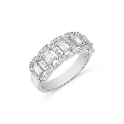 H.j. Namdar H. J. Namdar 1.08 Ct Tw 5 Section Baguette Diamond Round Halo Ring 14k White Gold Natural Diamonds S In Metallic