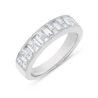 H.j. Namdar H. J. Namdar 1.08 Ct Tw Channel Set Baguette And Princess Band Ring 14k White Gold Natural Diamonds In Silver