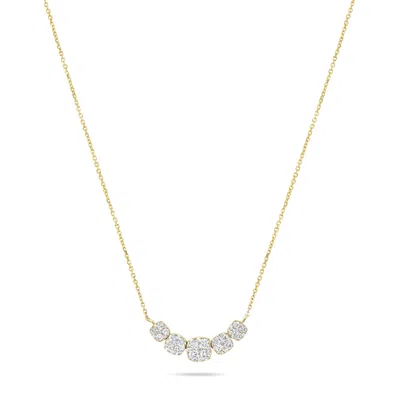 H.j. Namdar H. J. Namdar 1.15 Ct Tw 5-section Cluster Round Diamond Necklace 14k Yellow Gold Natural Diamonds In Silver