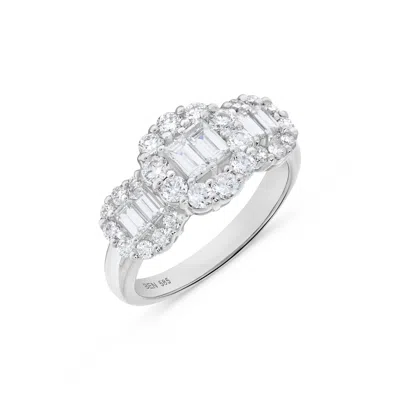 H.j. Namdar H. J. Namdar 1.5 Ct Tw Triple Baguette Diamond Round Halo Diamond Ring 14k White Gold Natural Diamon In Silver