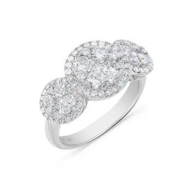 H.j. Namdar H. J. Namdar 1.5 Ct Tw Triple Round Diamond Cluster Ring 14k White Gold Natural Diamonds In Silver